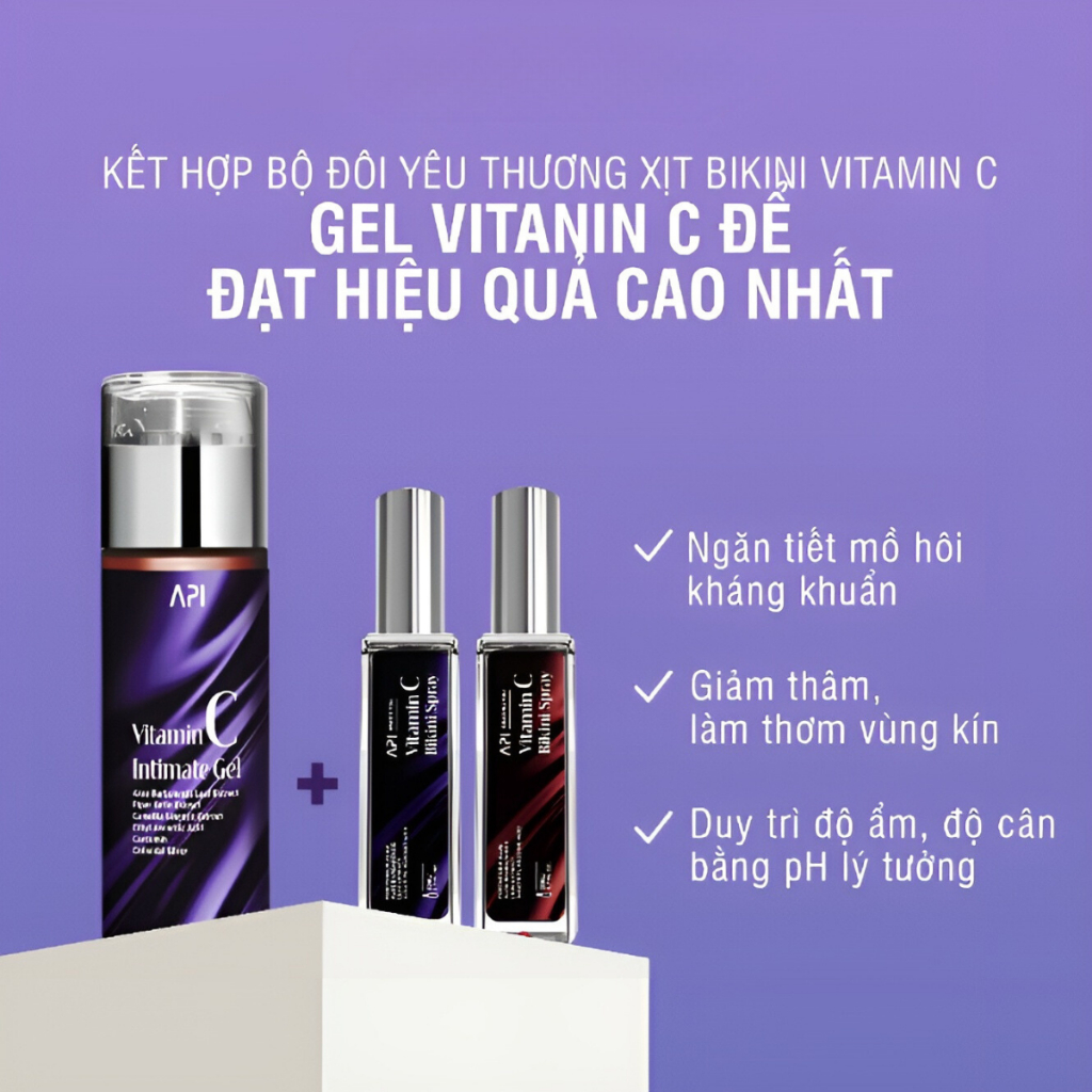Xịt Thơm Vùng Kín API Bikini Vitamin C, Nước Hoa Vùng Kín Nữ Khử Mùi Giảm Thâm Ngăn Tiết Mồ Hôi Hương Ngọt Ngào 20ml