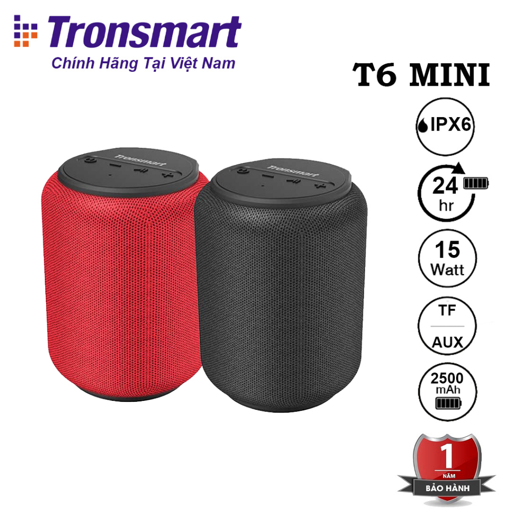 Tronsmart Element T6 Mini Loa Bluetooth 5.0 ngoài trời chống thấm nước IPX6 15W chơi nhạc lên tới 24 giờ