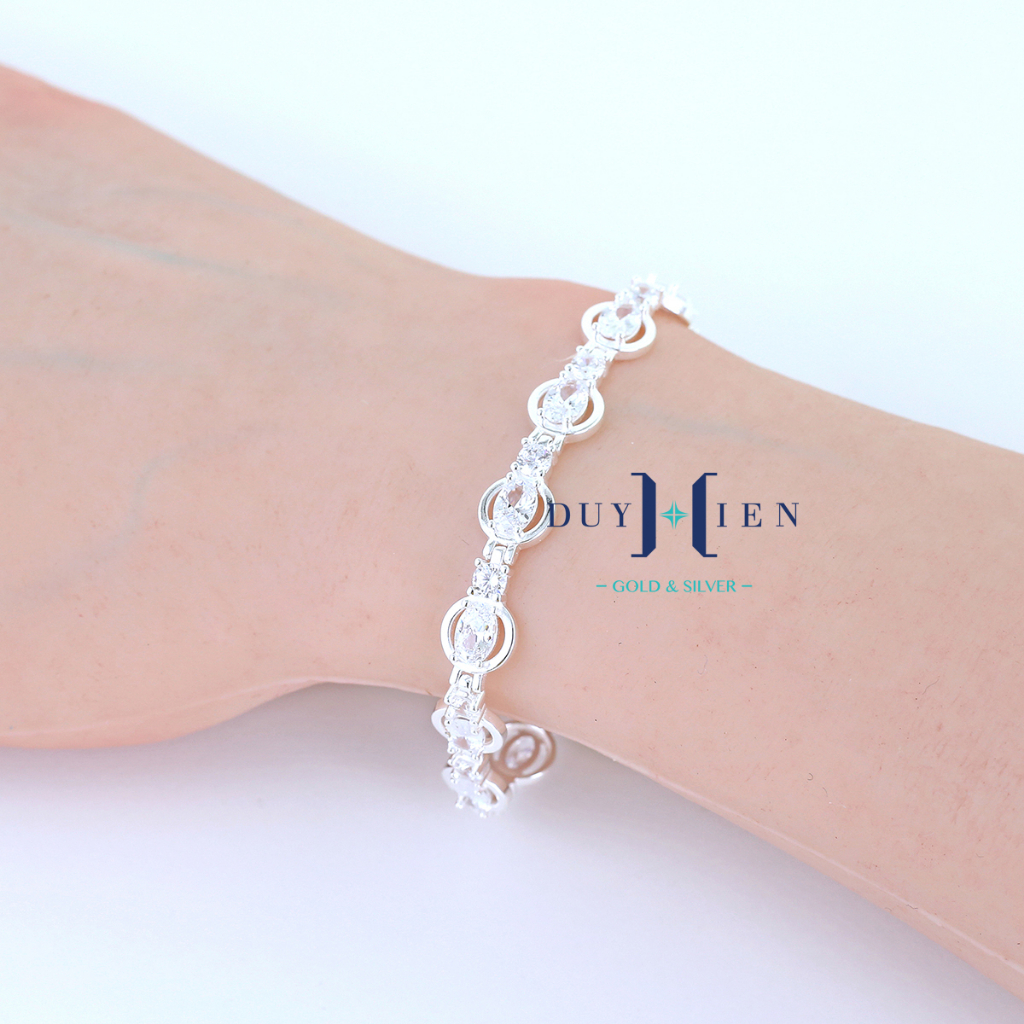 Lắc Tay Bạc Nữ Duy Hiển Nguyên Chất S990 Kiểu Mẫu Giống Vàng Tây Dải Đá Hạt Gạo Xen Kẽ Đá Tròn 4 Ly Sáng Nổi Bật