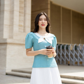 Áo kiểu nữ công sở cổ tròn phối nơ trắng - Eden Fashion Store - ASM212