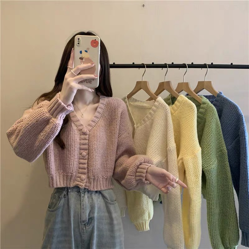 Áo Len Dáng Ngắn Cúc Bọc, Áo Croptop Cardigan Len - TITTO CLUB
