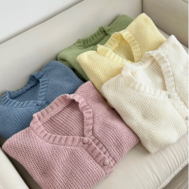 Áo Len Dáng Ngắn Cúc Bọc, Áo Croptop Cardigan Len - TITTO CLUB