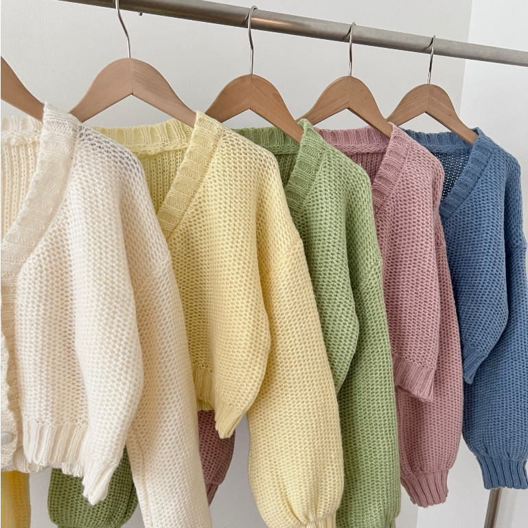 Áo Len Dáng Ngắn Cúc Bọc, Áo Croptop Cardigan Len - TITTO CLUB