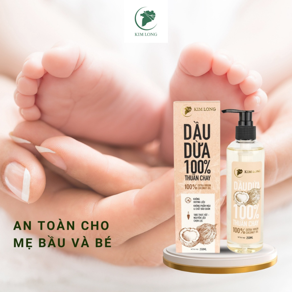Dầu Dừa Kim Long nguyên chất 100% (100ml - 1000ml) - Thuần chay - Hỗ trợ dưỡng da, dưỡng tóc, dưỡng môi, ngừa rạn da