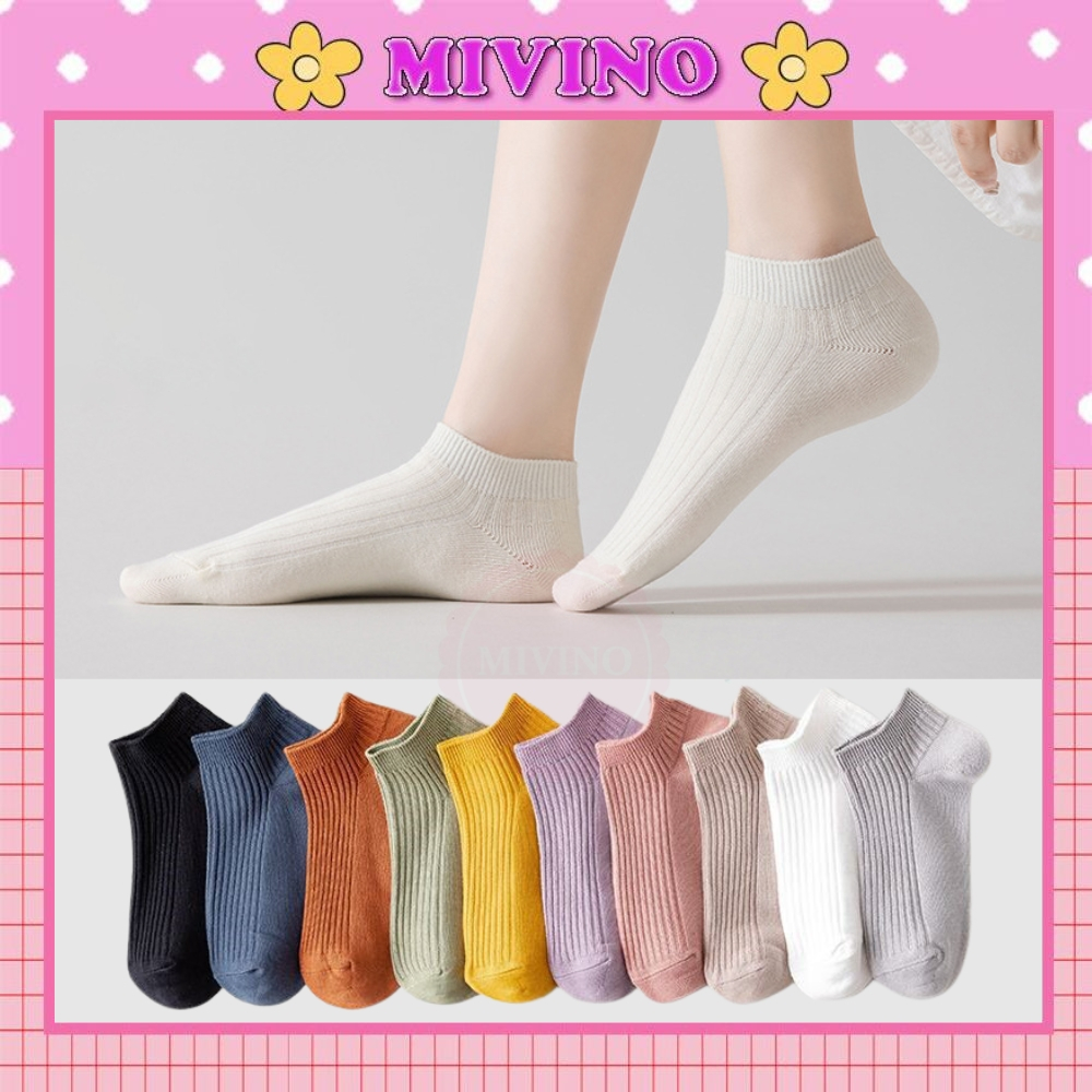 Tất cổ ngắn nữ Mivino tất trơn len gân Hàn Quốc cực xinh TN126