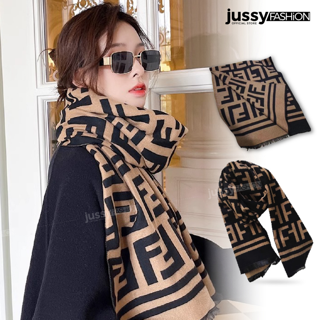 Khăn Choàng Cổ FF Jussy Official Khăn Len Dày Màu Nâu Đen Họa Tiết Hot Trend  Chất Len Dày Ấm Áp Dài 180x90cm
