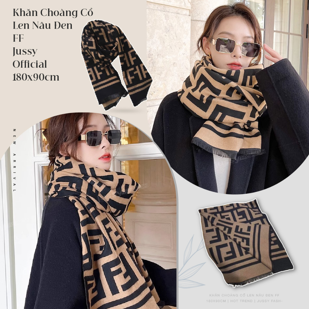 Khăn Choàng Cổ FF Jussy Official Khăn Len Dày Màu Nâu Đen Họa Tiết Hot Trend  Chất Len Dày Ấm Áp Dài 180x90cm