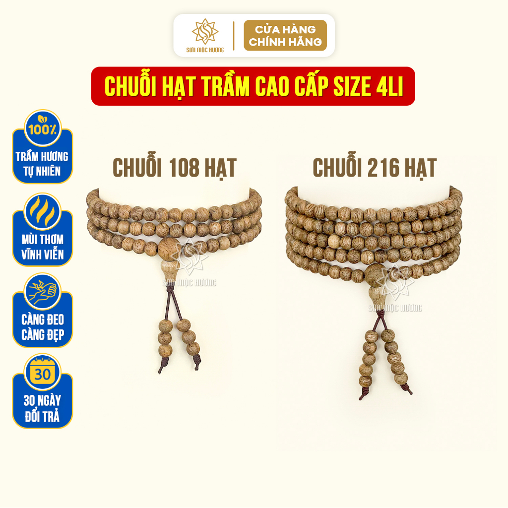 Chuỗi hạt trầm hương tốc kiến cao cấp size hạt 4li đeo tay nam nữ ý nghĩa phong thủy Sơn Mộc Hương