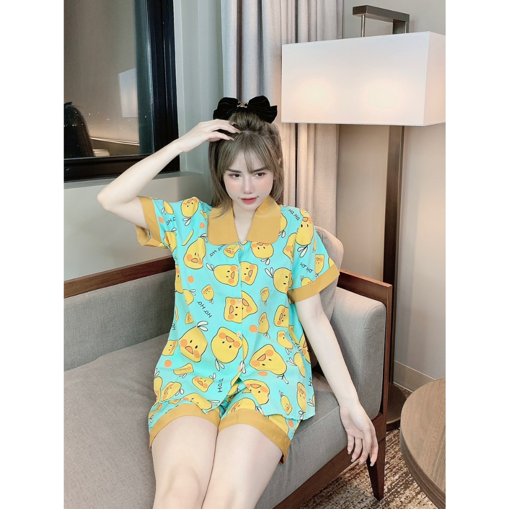 Bộ pijama lụa mango, bộ đồ ngủ nữ áo cổ sen quần đùi mặc nhà dễ thương Freesize 35-58kg- COMEL