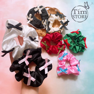 Cột tóc scrunchies satin nơ ruy băng hoạ tiết kiểu mới TIMSTORE phụ kiện buộc tóc phong cách hàn