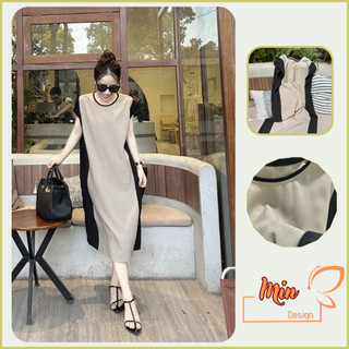 Đầm suông dáng dài M87 màu Ghi, thiết kế phối sườn cách điệu cực sang chảnh, chất vải đày dặn, mềm mịn, không nhăn