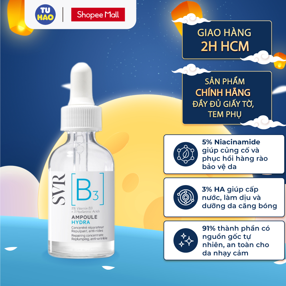 Tinh chất dưỡng da, ngăn ngừa nếp nhăn, phục hồi da và dưỡng ẩm cho da SVR B3 Ampoule Hydra 30ml