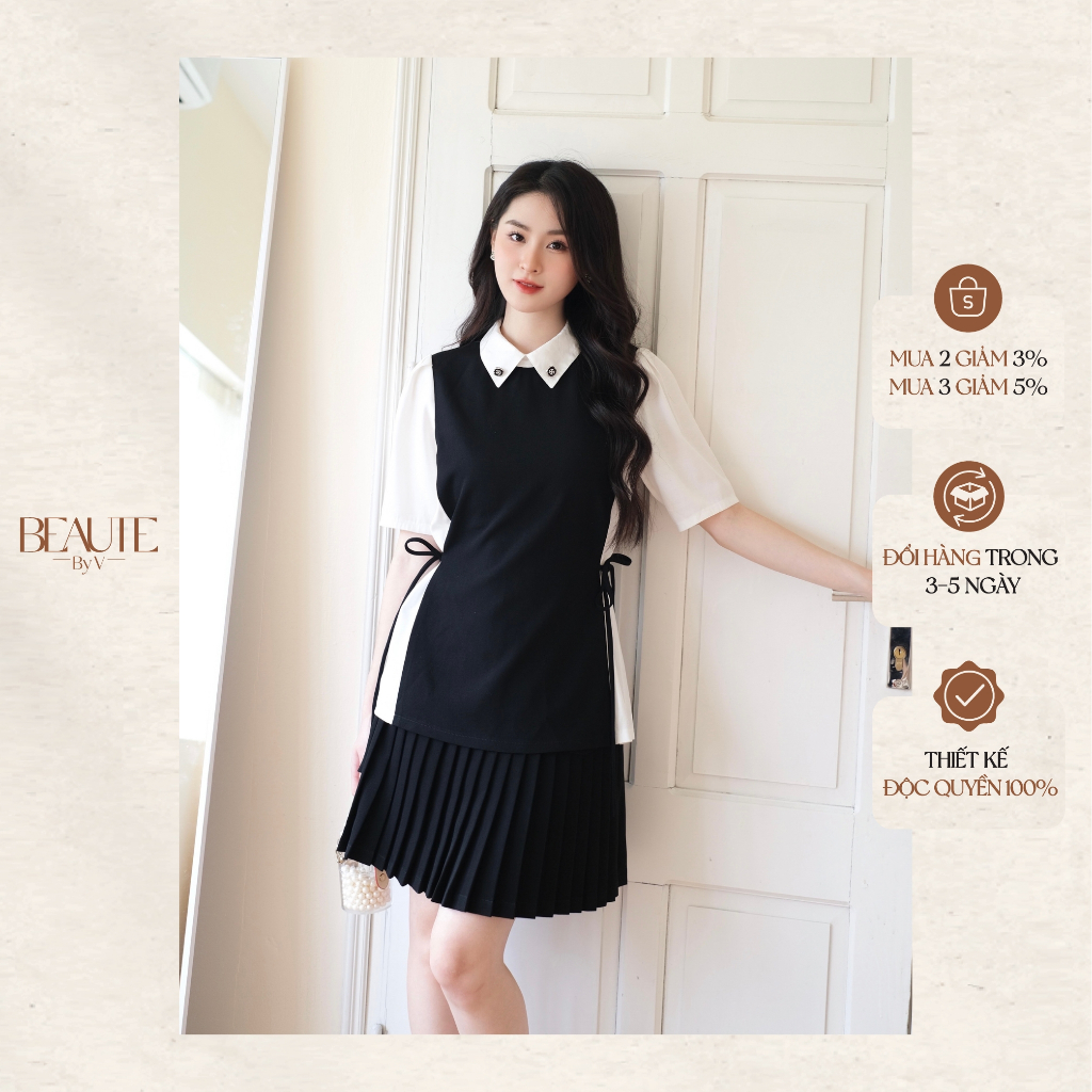 BEAUTEBYV - Áo nữ cách điệu eo thắt dây nơ Meime