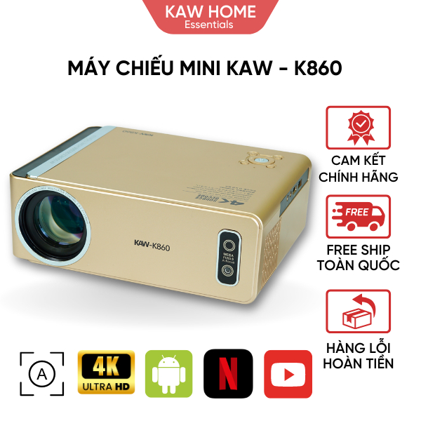 Máy Chiếu Mini KAW K860, Máy Chiếu Gia Đình Chính Hãng, Độ Sáng Cao, Độ Phân Dải 1080 Hộ Trợ 4K, Bảo Hành 12