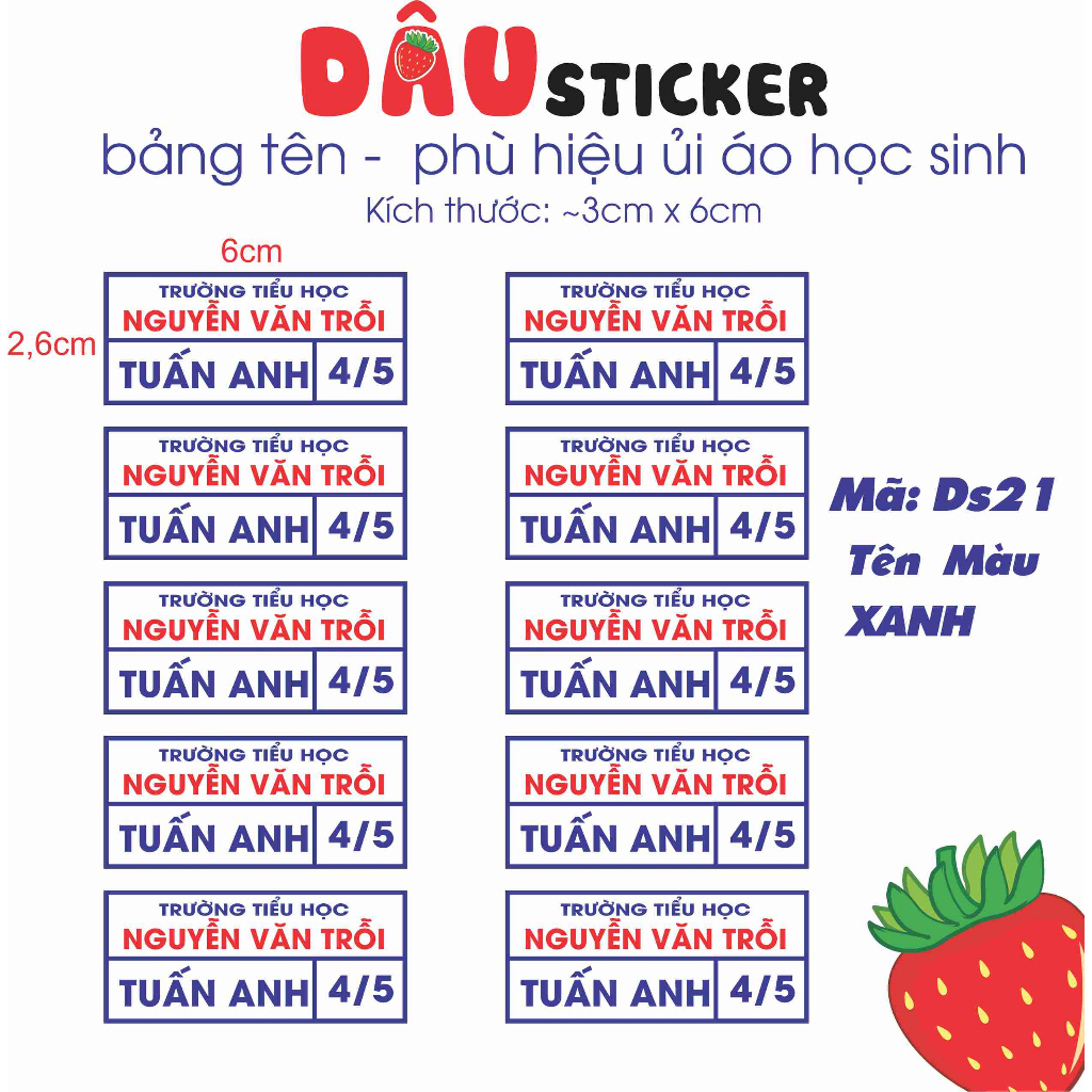DS21 - Làm Bảng Tên ủi áo học sinh - Phù hiệu Bảng tên ủi cao cấp (decal ủi)