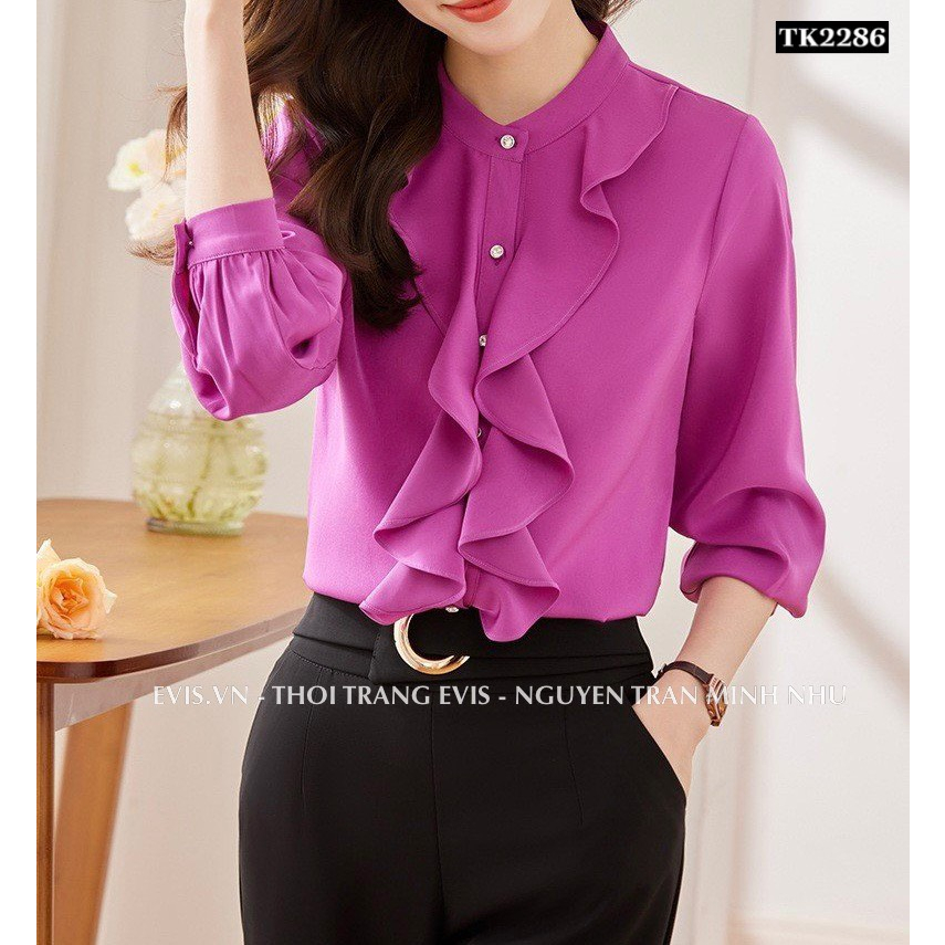 Áo sơ mi lụa cao cấp cổ bèo sang chảnh TK2286