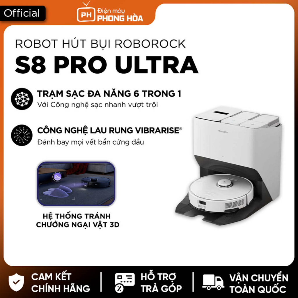 Robot hút bụi Roborock S8 Pro Ultra/ S8 -giặt giẻ sấy nóng đổ rác bảo hành 24 tháng