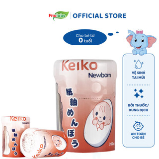 Tăm Bông Keiko Newborn Fitolabs Thân Giấy Dùng Cho Bé Sơ Sinh, Giúp Vệ Sinh Tai, Mũi, Bôi Kem,Sữa,Thuốc, Hộp 200 Que