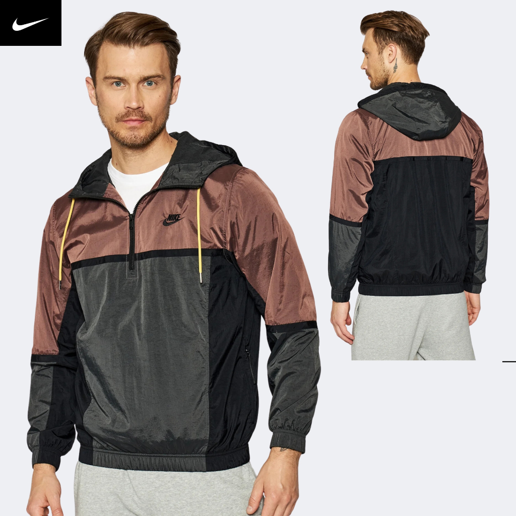 CHÍNH HÃNG - Áo khoác thể thao nam Nike NSW Half-zip Colorblock Hooded Jacket Authentic - Smokey Mauve / Smoke Grey