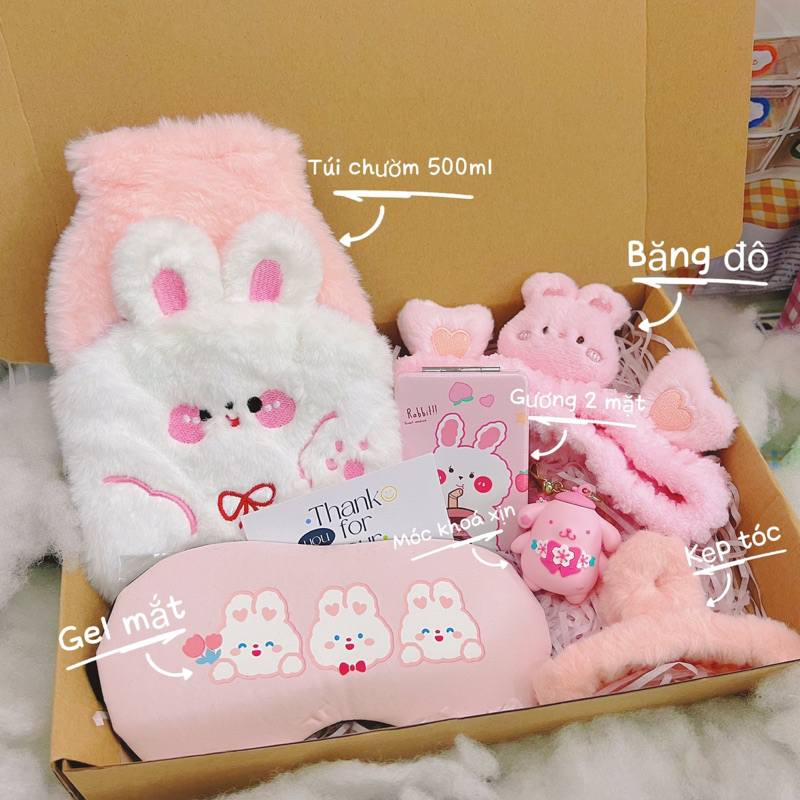Bộ quà tặng cho bạn gái có túi chườm nóng lạnh đóng hộp quà dễ thương