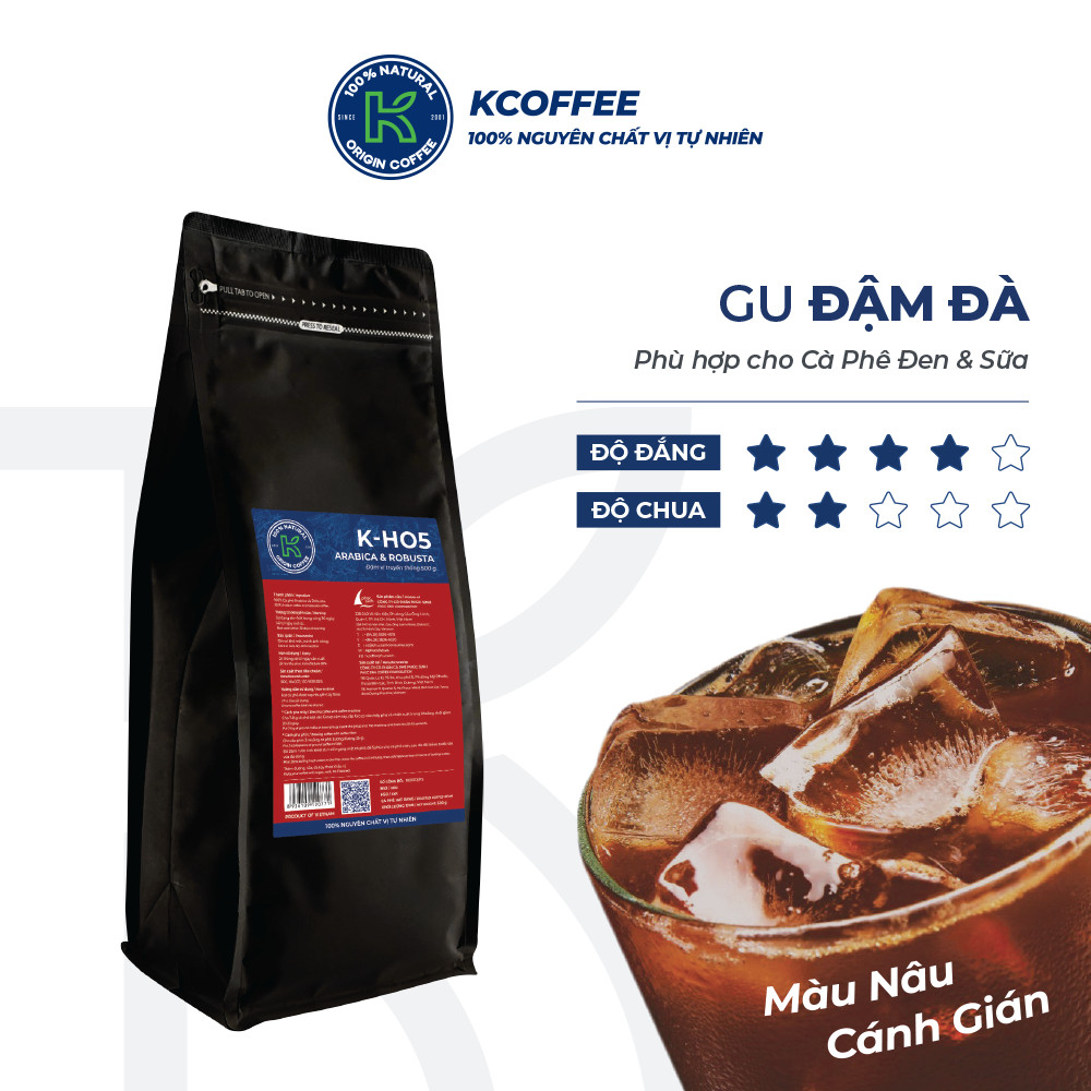 Cà phê Robusta Arabica rang mộc KHO5 vị truyền thống thơm ngon thương hiệu K Coffee