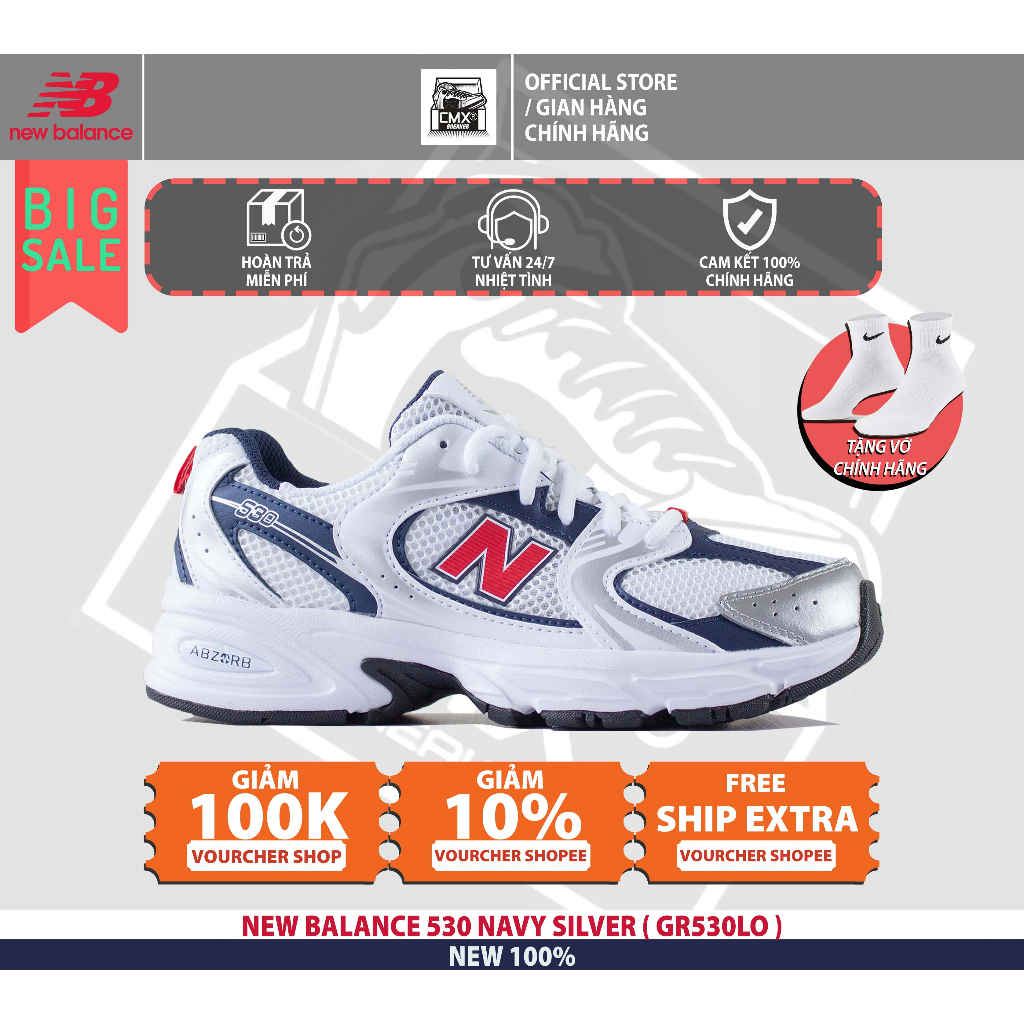 Giày New Balance 530 RED NAVY SILVER  - REAL AUTHETIC 100%