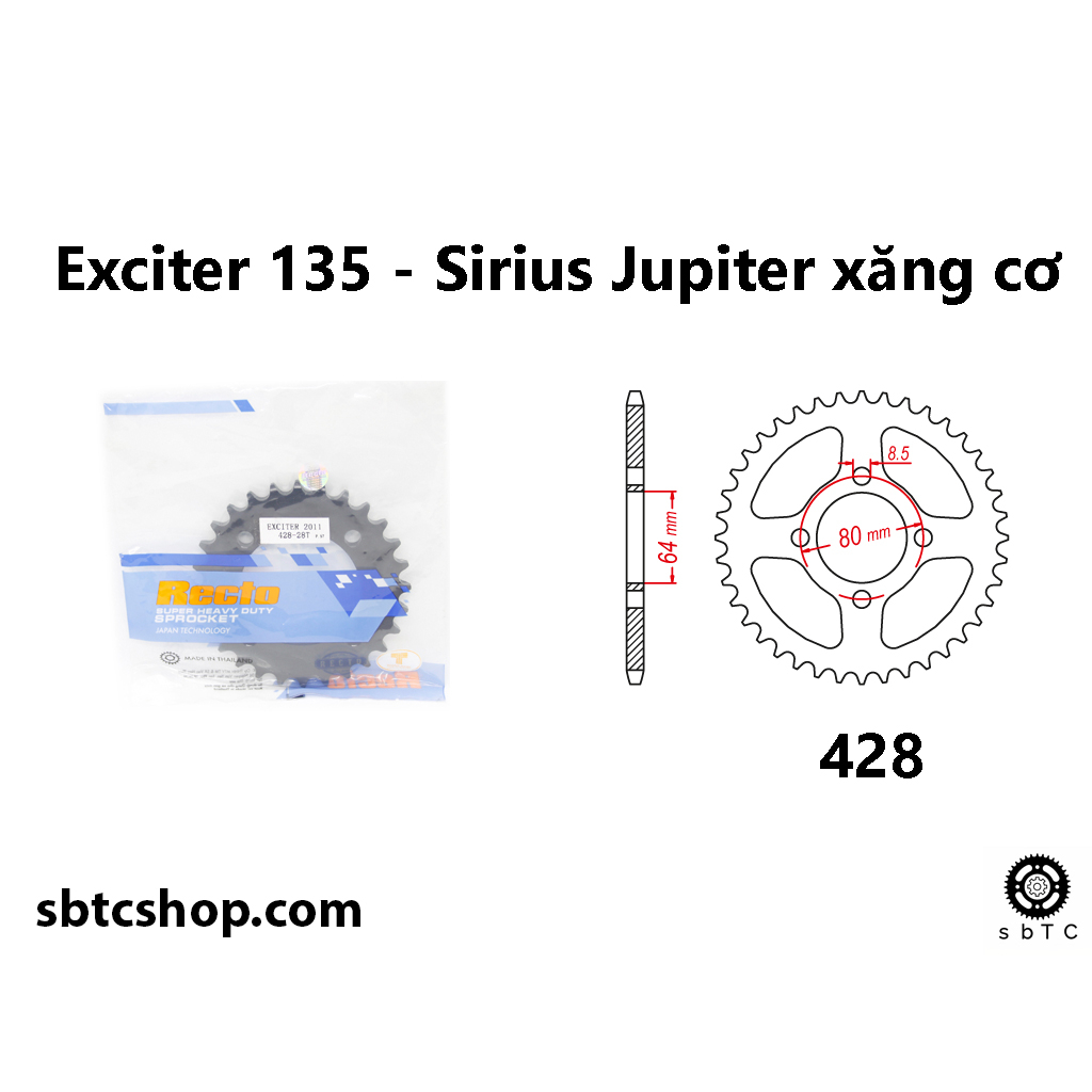 Dĩa RECTO 28 30 31 32 33 34 35 36 răng cho xe độ Sirius Jupiter Exciter 135 4S 5S chính hãng