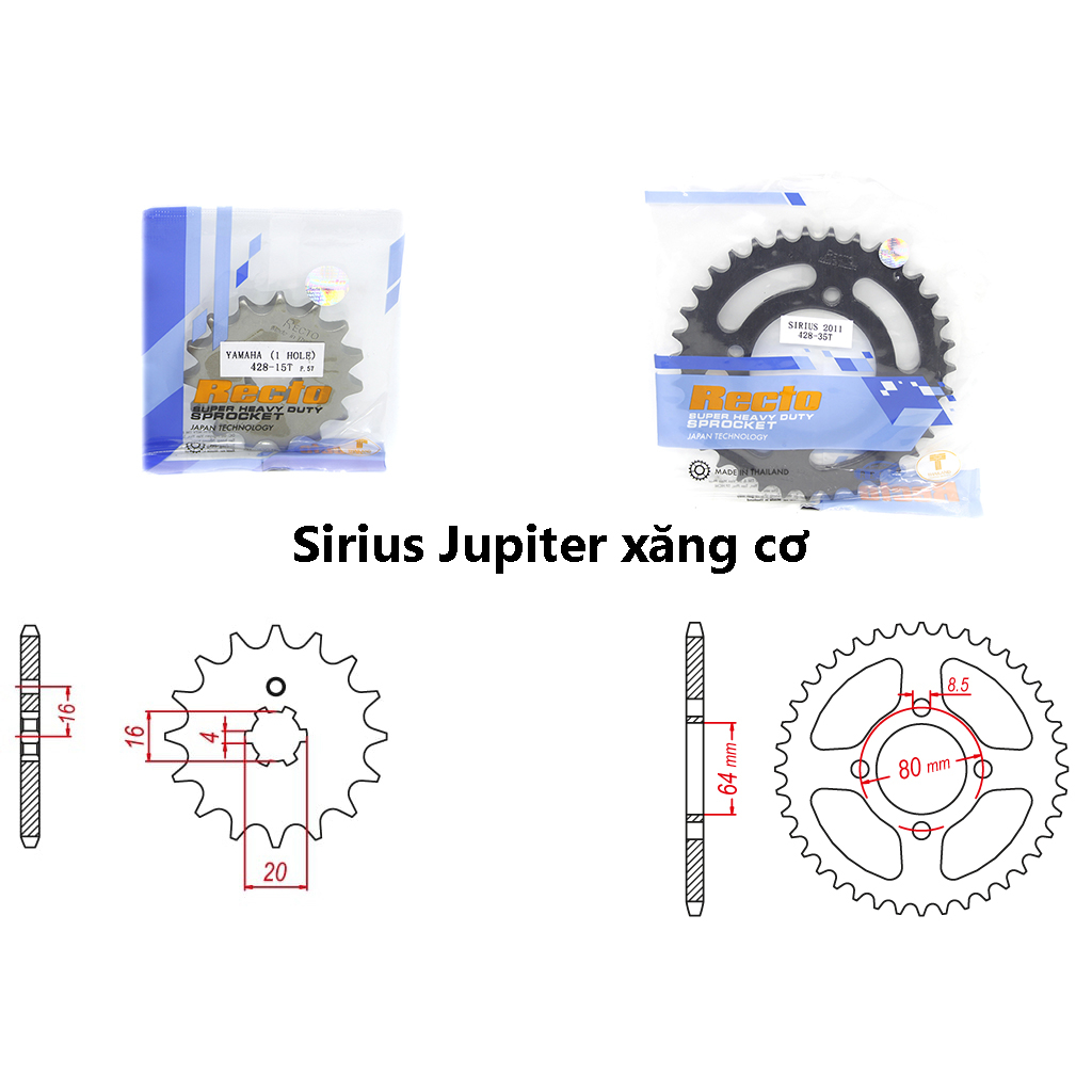 Nhông dĩa lẻ RECTO Sirius Jupiter xăng cơ chính hãng