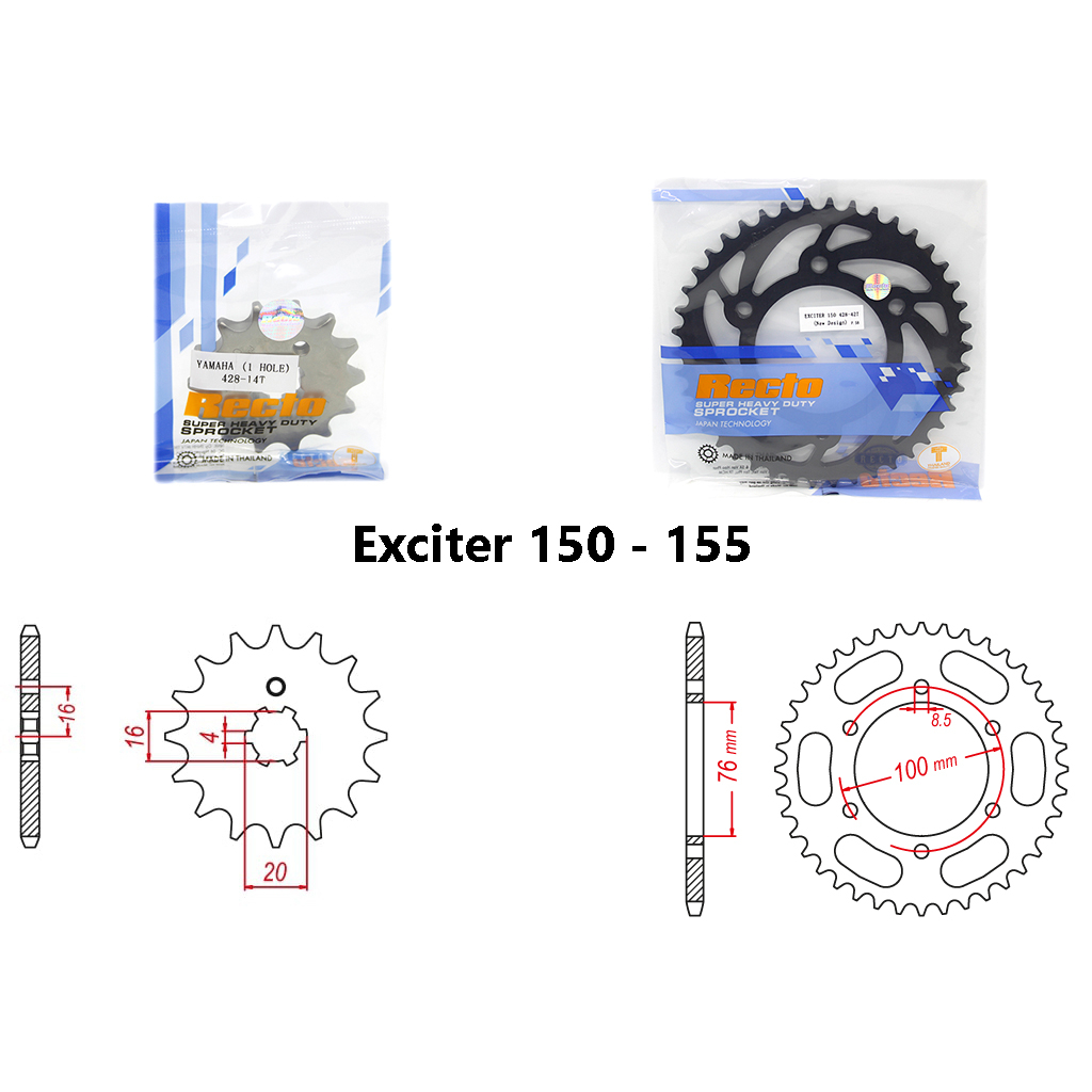 Nhông dĩa lẻ Recto Exciter 150 chính hãng