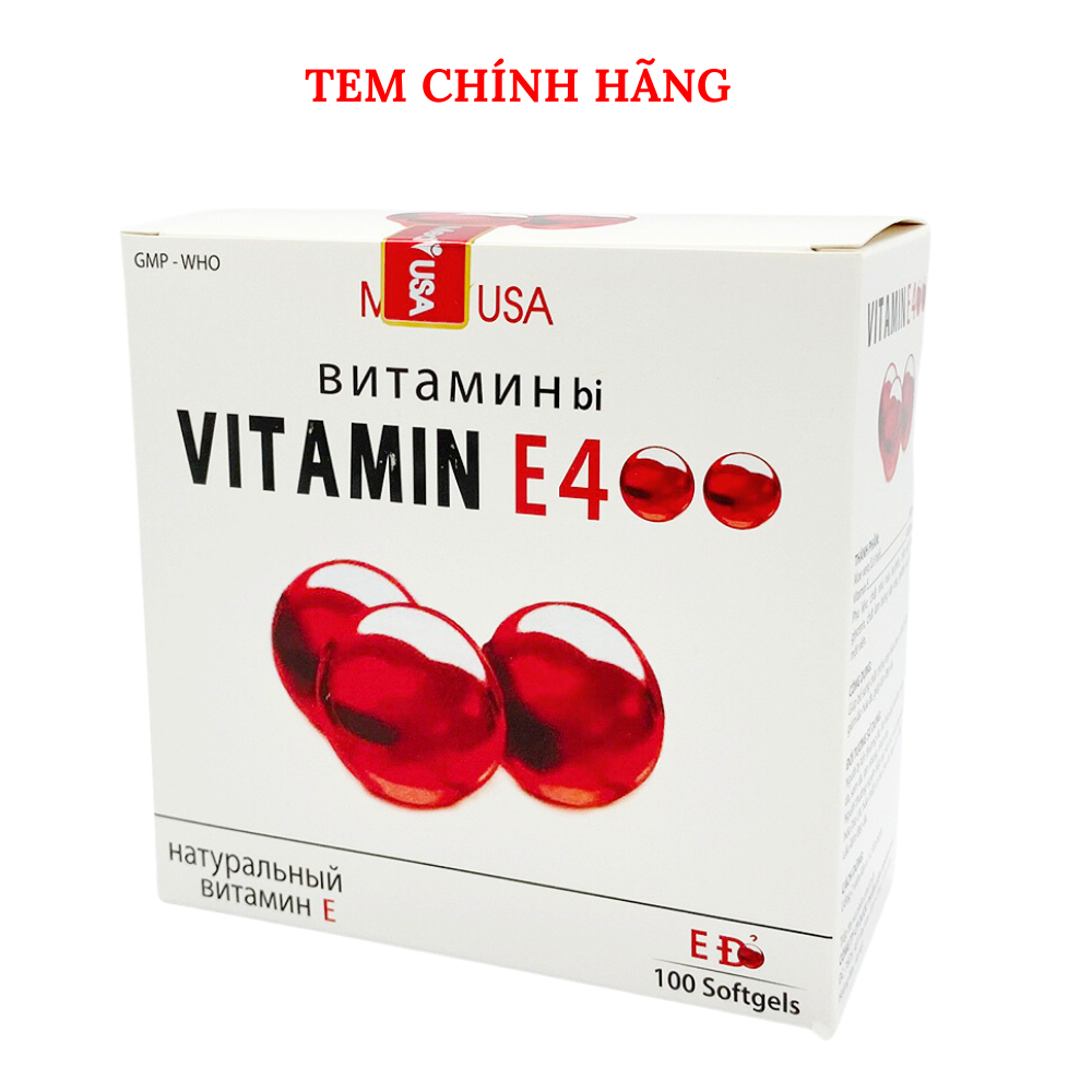 Vitamin E Đỏ Nga giúp sáng da, mịn da, mờ thâm sạm, ngăn lão hóa sớm, cấp ẩm và giúp da tươi trẻ - Hộp 100 Viên