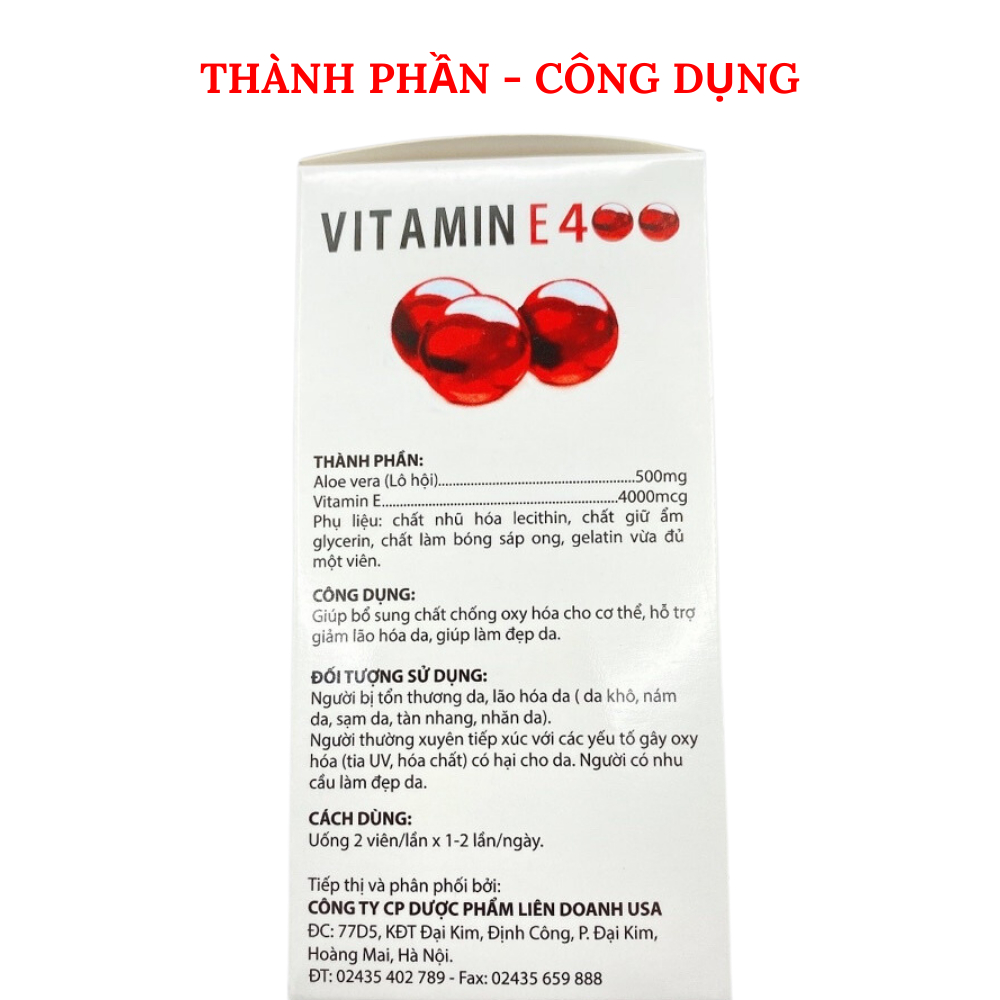 Vitamin E Đỏ Nga giúp sáng da, mịn da, mờ thâm sạm, ngăn lão hóa sớm, cấp ẩm và giúp da tươi trẻ - Hộp 100 Viên