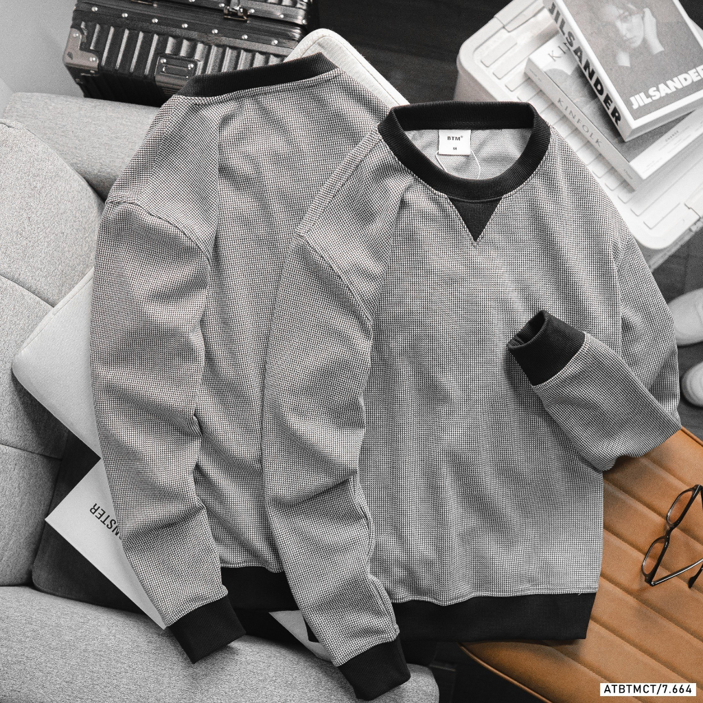 Áo sweater, áo thun tay dài nam chất thun pique, phối viền trẻ trung, sang trọng 7664