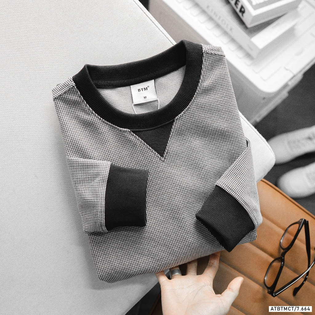 Áo sweater, áo thun tay dài nam chất thun pique, phối viền trẻ trung, sang trọng 7664