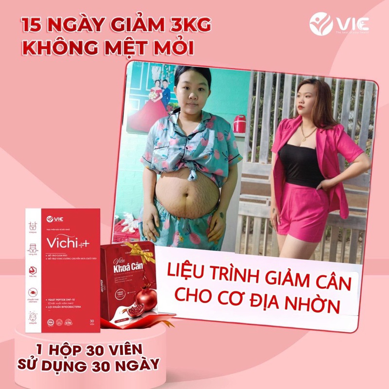 Giảm Cân VlCHI++ giảm cân cho cơ địa nhờn Tặng khoá cân an toàn tại nhà hộp 30viên