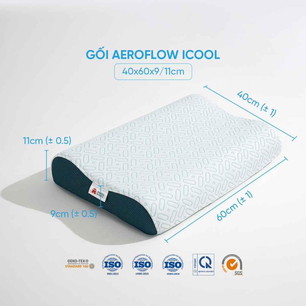 Gối Foam Aeroflow Nhật Bản iCool 40x60cm giảm đau cổ, ngủ sâu phân phối bởi Vua Nệm