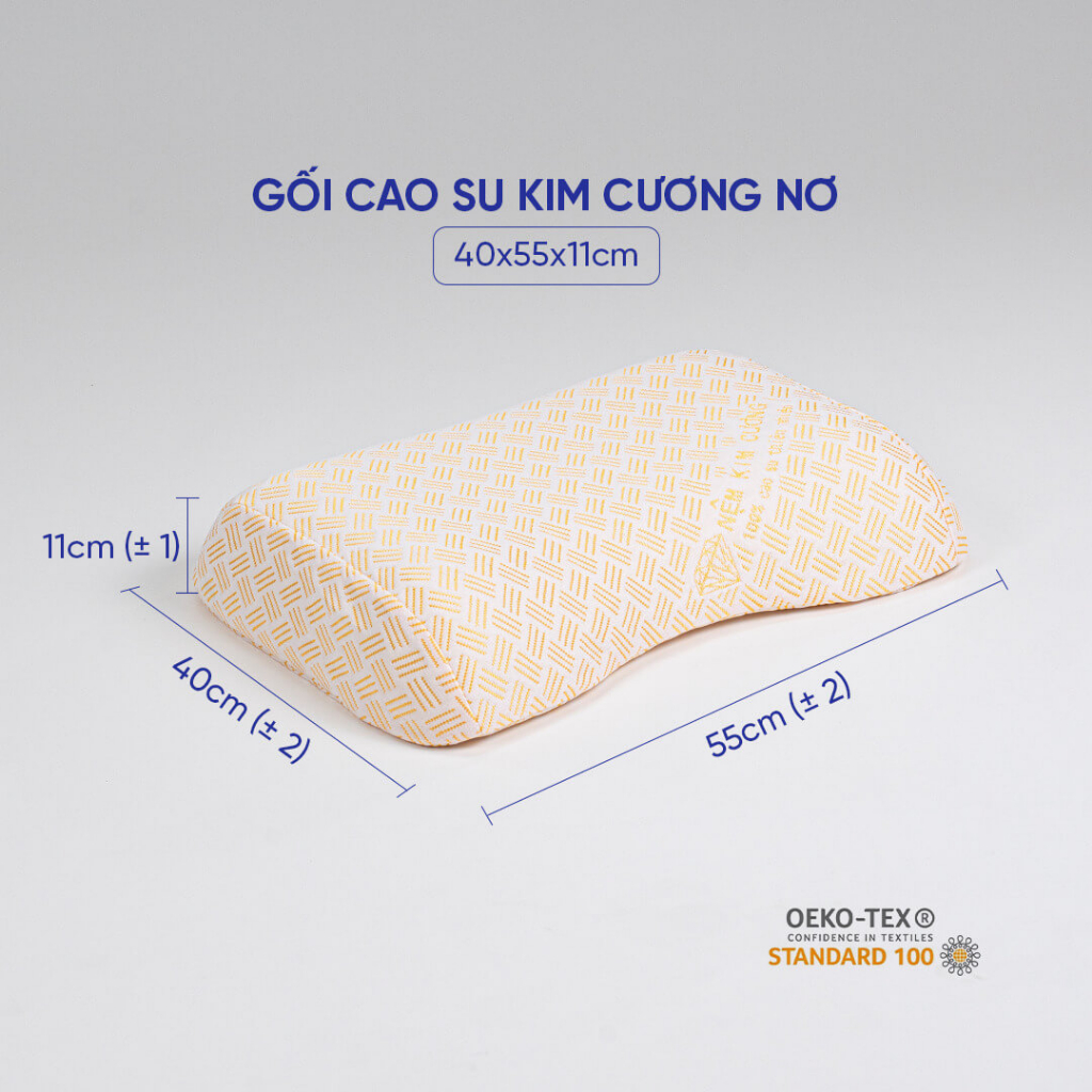 Gối cao su thiên nhiên 100% Kim Cương Nơ 40x55cm đàn hồi nâng đỡ vai gáy êm ái phân phối bởi Vua Nệm