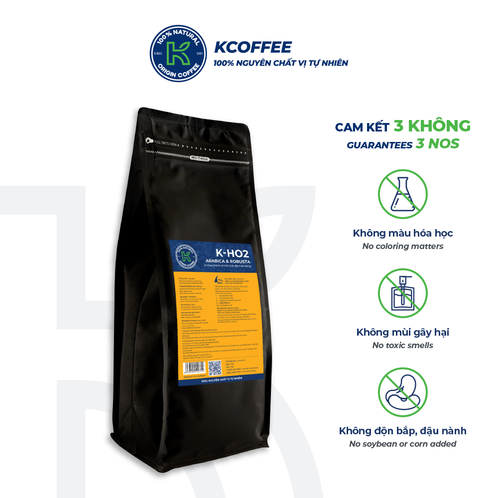 Cà phê rang xay Robusta Arabica K PhucSinh 2 Túi 454 Gram