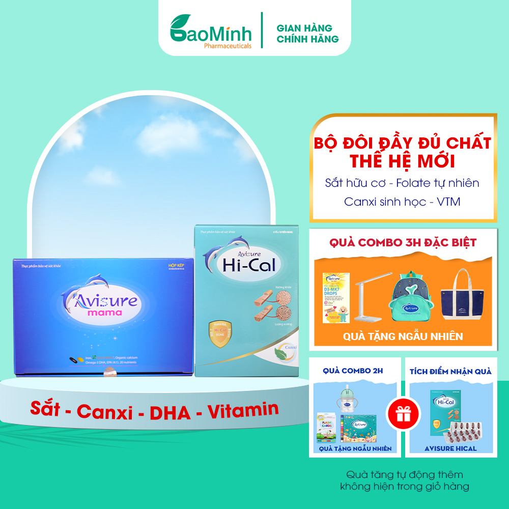 Bộ đôi Vitamin tổng hợp Avisure Mama - Canxi hữu cơ cho bà bầu và sau sinh Avisure Hical 120 viên