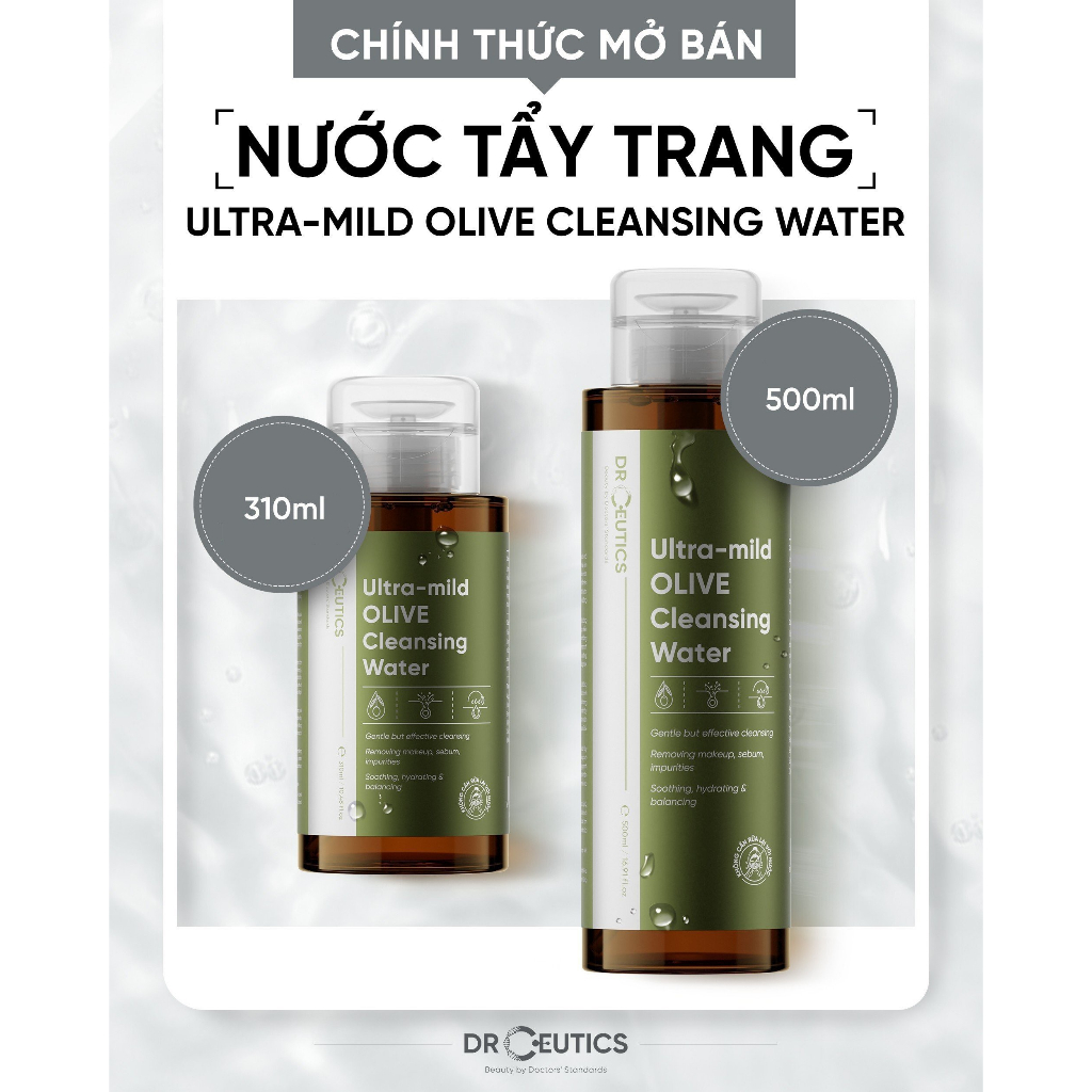 Nước Tẩy Trang Giúp Làm Dịu & Làm Sạch Da DrCeutics Ultra-mild OLIVE Cleansing Water 310ml/500ml