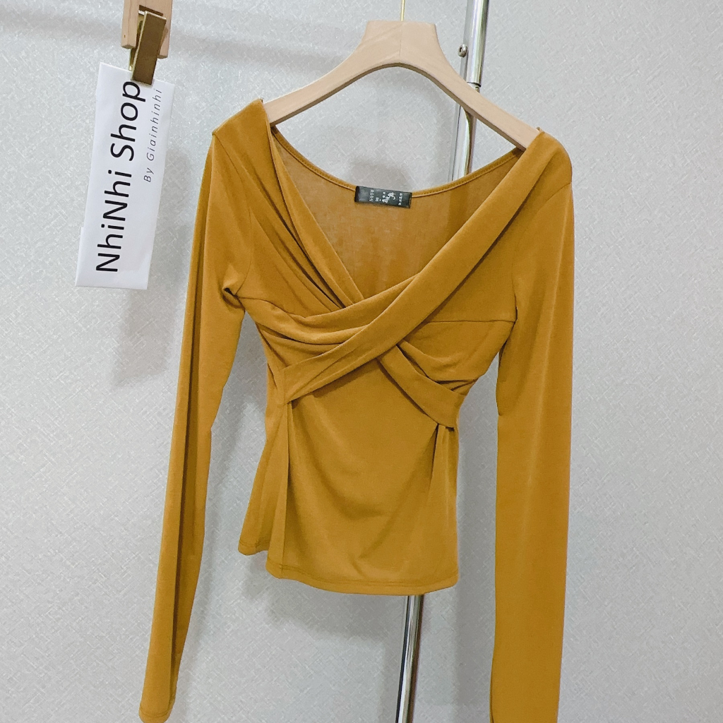 Áo thun mỏng xoắn ngực dáng ôm sexxy, Áo kiểu ôm body dài tay AT7411 - NhiNhi Shop