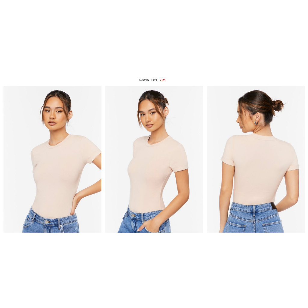 C2210 - 	Bodysuit cổ tròn tay ngắn lật lai trơn