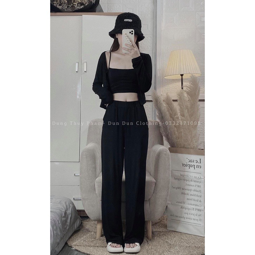 Sét thu đông nữ dài tay kèm áo 2 dây và quần suông ống rộng, bộ nữ chất tăm hàn dày dặn