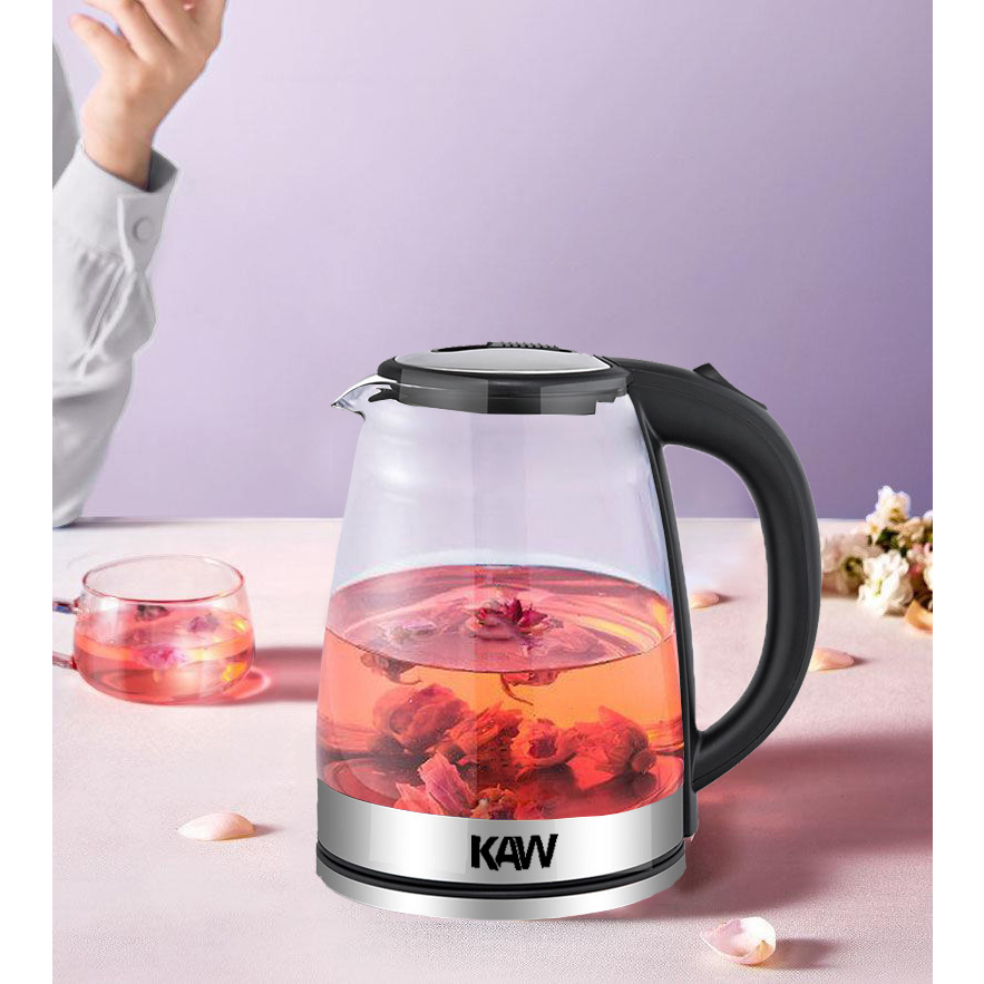 Ấm đun siêu tốc thủy tinh dung tích 1,8 Lit -Bình đun thủy tinh thương hiệu KAW - Công suất 1800W