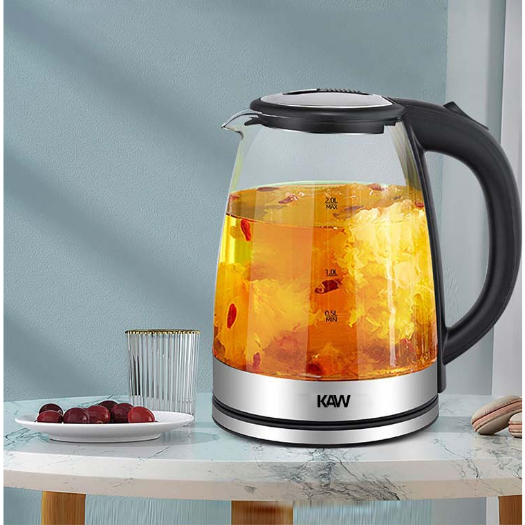 Ấm đun siêu tốc thủy tinh dung tích 1,8 Lit -Bình đun thủy tinh thương hiệu KAW - Công suất 1800W