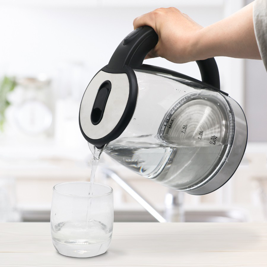 Ấm đun siêu tốc thủy tinh dung tích 1,8 Lit -Bình đun thủy tinh thương hiệu KAW - Công suất 1800W