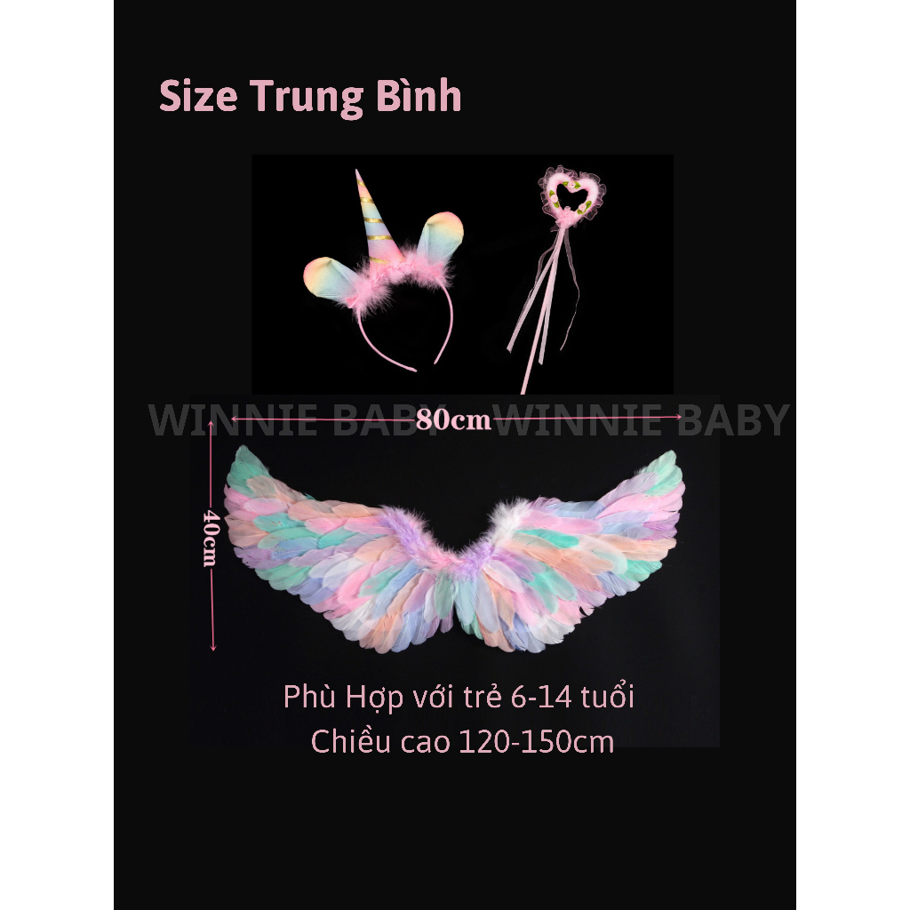 Cánh thiên thần bộ cánh thiên thần Kèm Bờm Kỳ Lân Pony và gậy thiên thần hóa trang nhiều màu sắc cho bé gái màu sắc