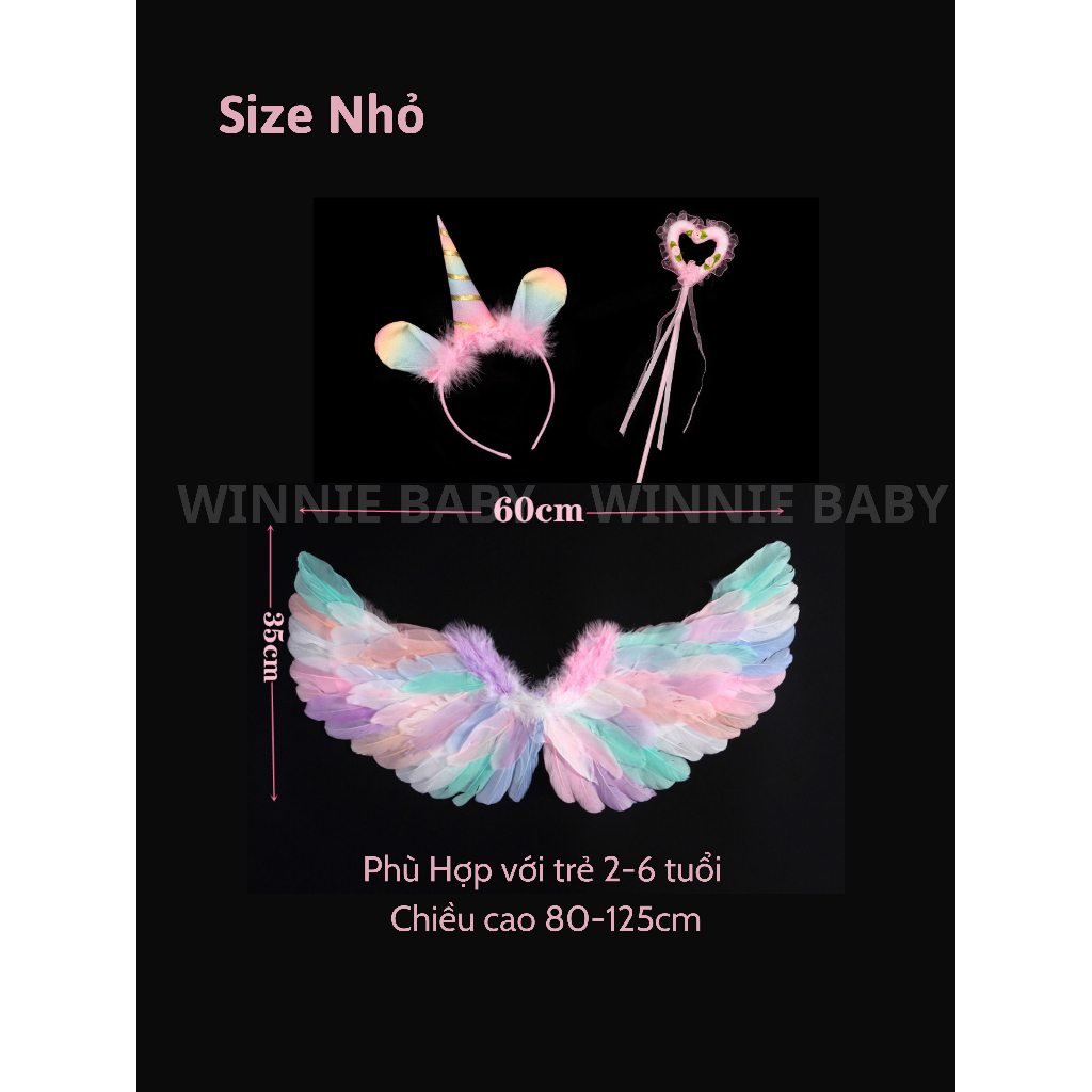 Cánh thiên thần bộ cánh thiên thần Kèm Bờm Kỳ Lân Pony và gậy thiên thần hóa trang nhiều màu sắc cho bé gái màu sắc