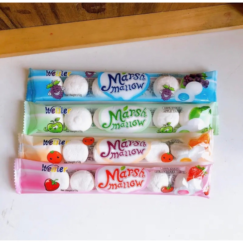 Set 10 Túi Kẹo Marshmallow Nhân Chảy Vị Trái Cây, Kẹo Dẻo Nội Địa Thái Lan