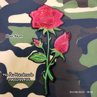 Cành hoa hồng thêu ủi áo cao 30cm