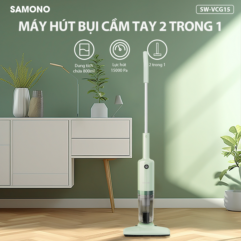 (BH 1 Năm)Samono Máy hút bụi cầm tay có 2 đầu hút, dung tích 800ml, lực hút 15000 Pa SW-VCG15